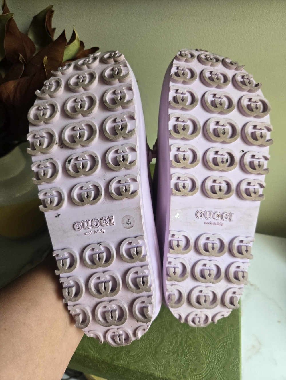 GUC Gucci Horsebit Women's Violet & Pale Pink Rubber Sandals Size 10 US 40 IT - Picture 7 of 15